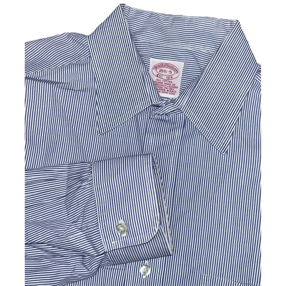 Brooks Brothers EST 1818 Men's Sz 15.5-5 Pinstripe‎ Button Up Blue/White Cotton